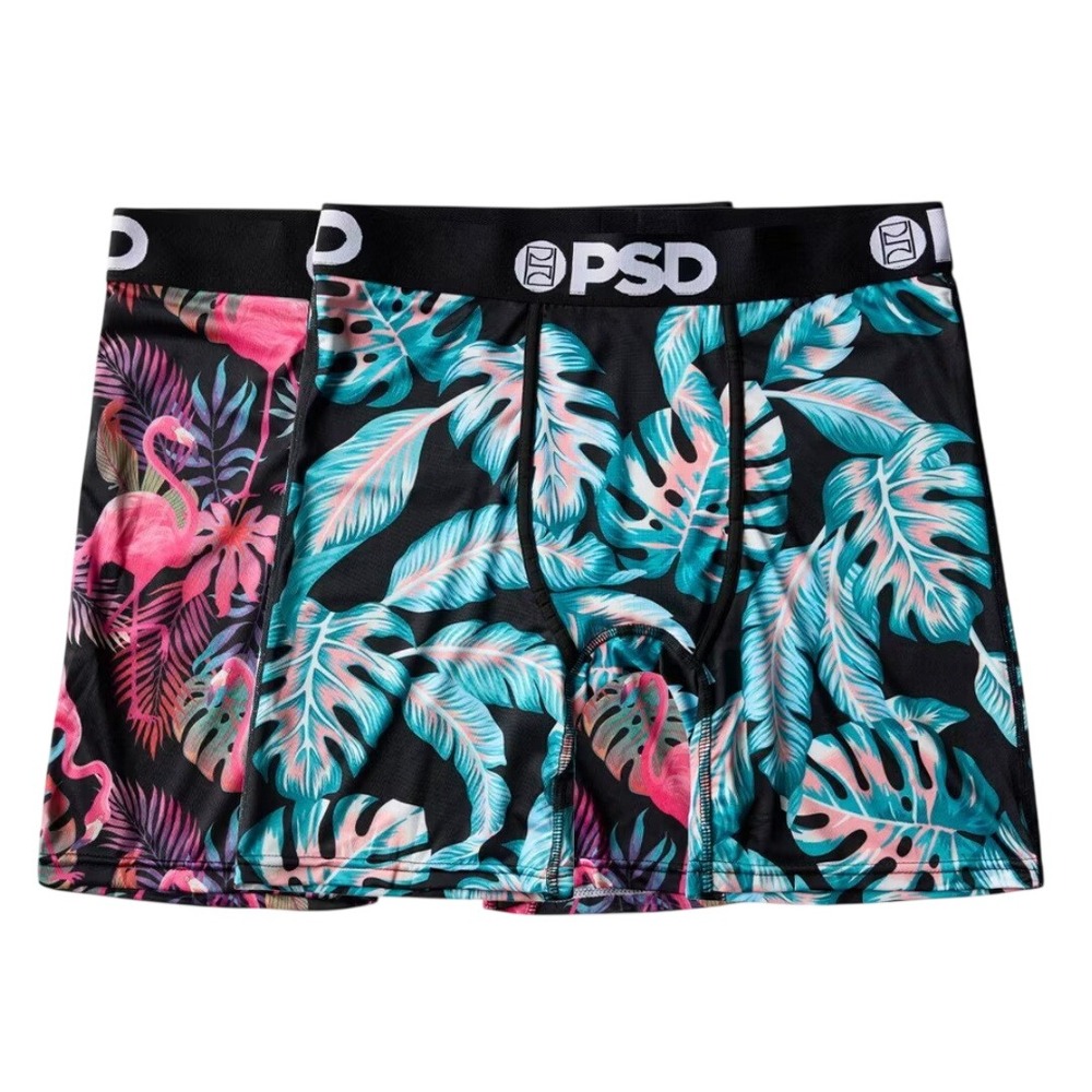 PSD Men's Multicolor Tropical Floral Flamingo Boxer Briefs 2 Pack Size L